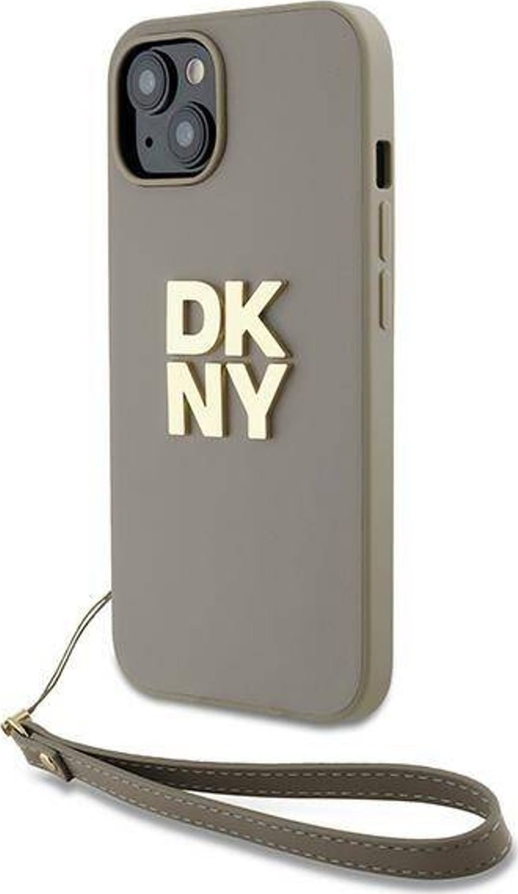 Mbulesë telefoni DKNY Wrist Strap Stock Logo, për iPhone 13 14 15 6.1", me rrip dore, bezhë