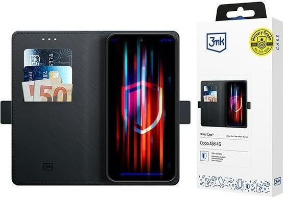 Këllëf portofol 3mk Wallet Case për Oppo A58 4G, magnetik, me xhepa kartash, i zi