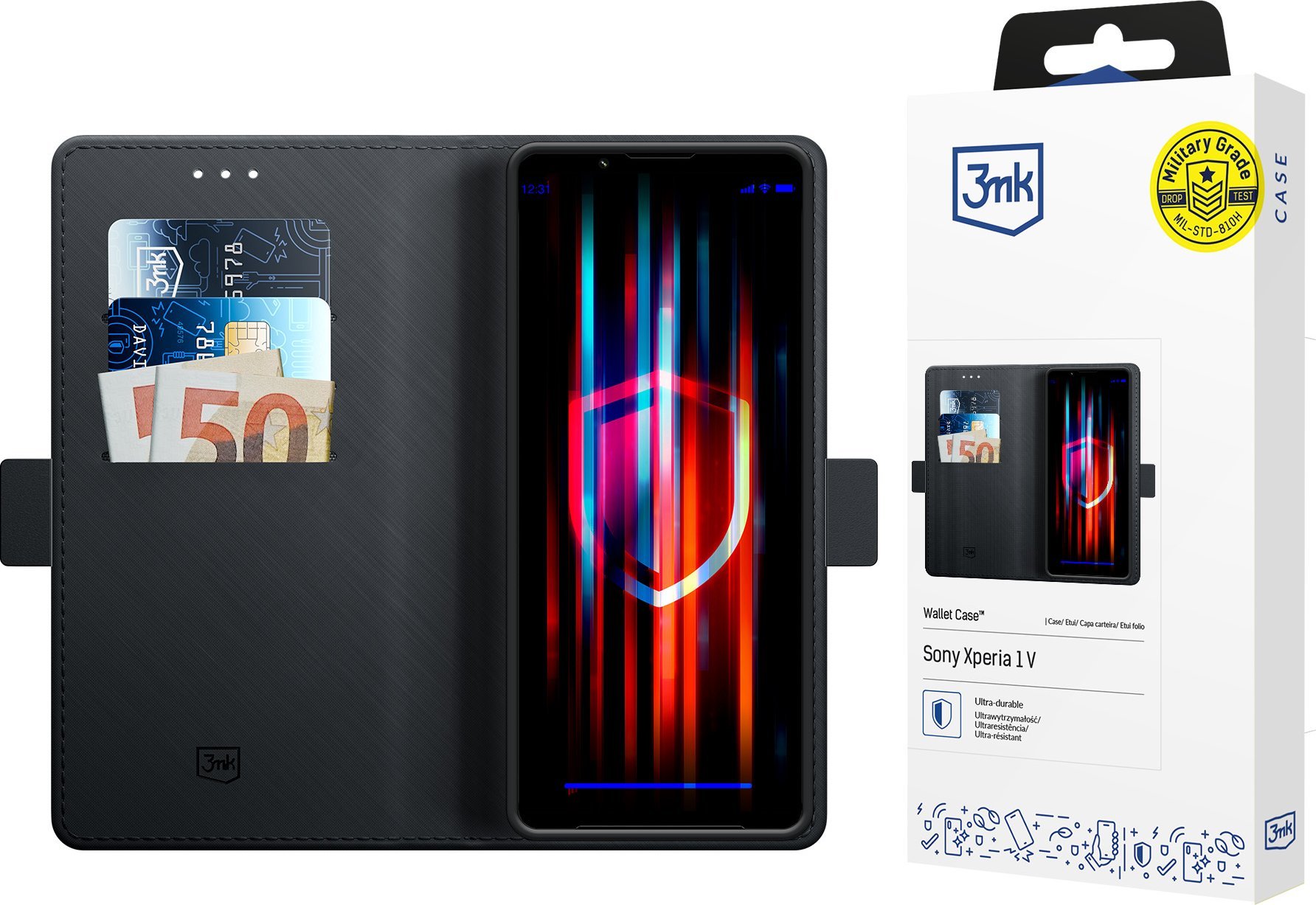 Mbulesë portofol 3mk Wallet Case për Sony Xperia 1 V, me hapësirë për karta, me magnet, e zezë