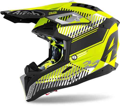 Helmeta motocross Airoh Aviator 3 Wave Carbon, madhësia 2XL, e verdhë
