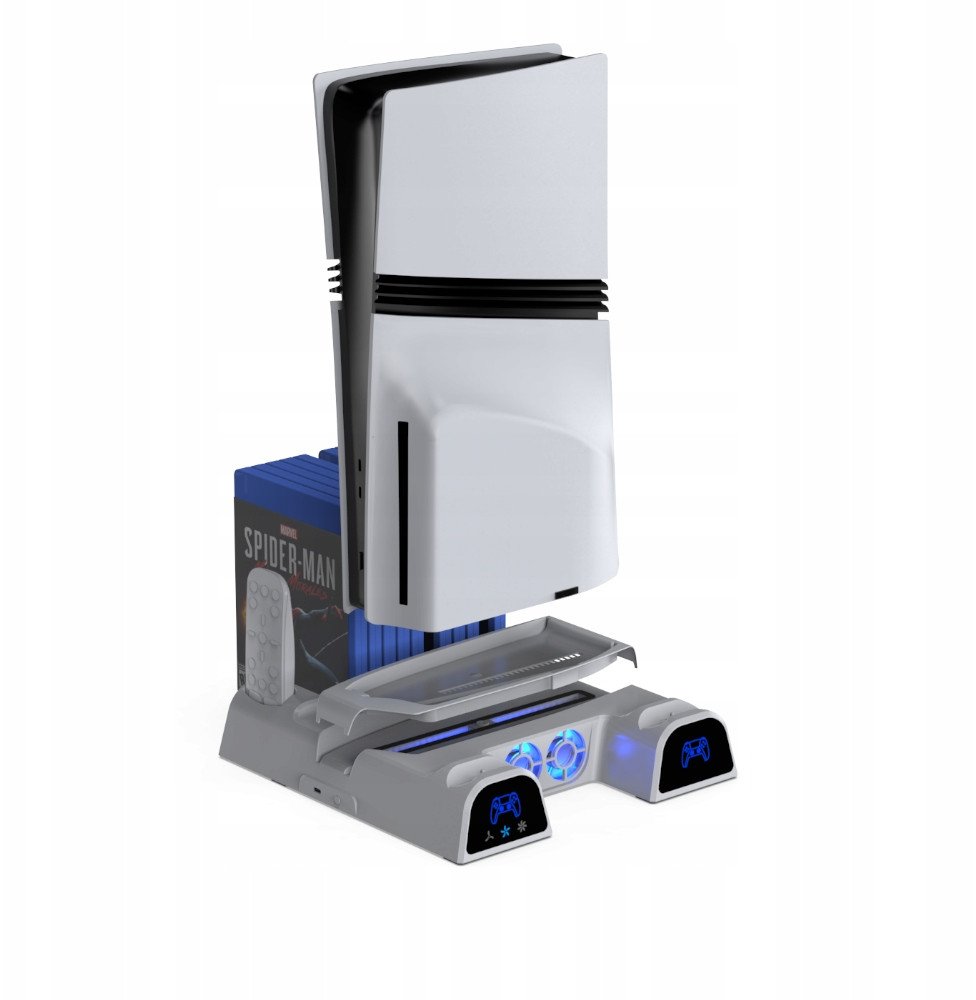 Станица за ладење и полнење за PS5 YAXO Arctic Breeze NE, 2 вентилатори, полнач DualSense, бела