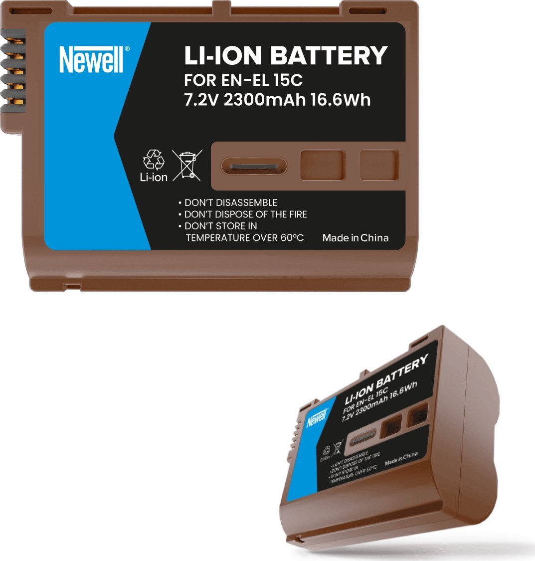 Батерија за фотоапарат Newell EN-EL15C, 2300mAh, со USB-C, сива