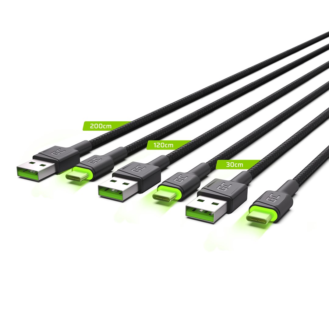 Set kabllosh Green Cell, USB-A në USB-C, 3 copë, 2m, i zi