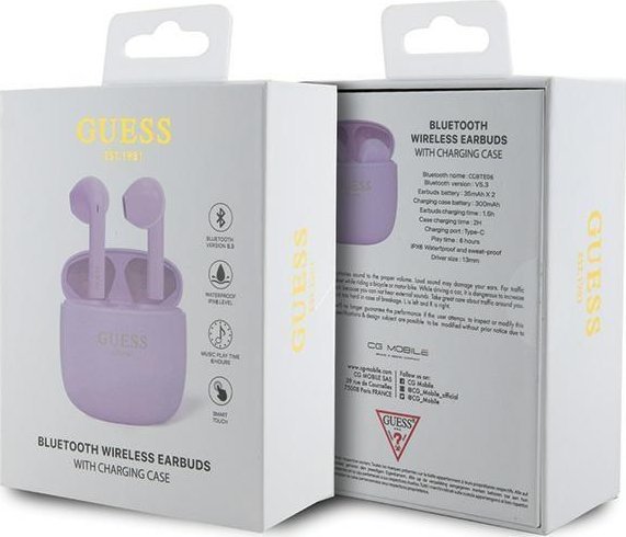 Kufje Bluetooth Guess Classic EST Logo GUTWST26PSU, TWS, IPX6, vjollcë