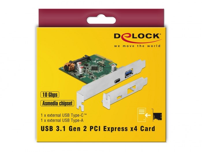 Kartë PCIe Delock, 1x USB-C + 1x USB-A, 10Gbps