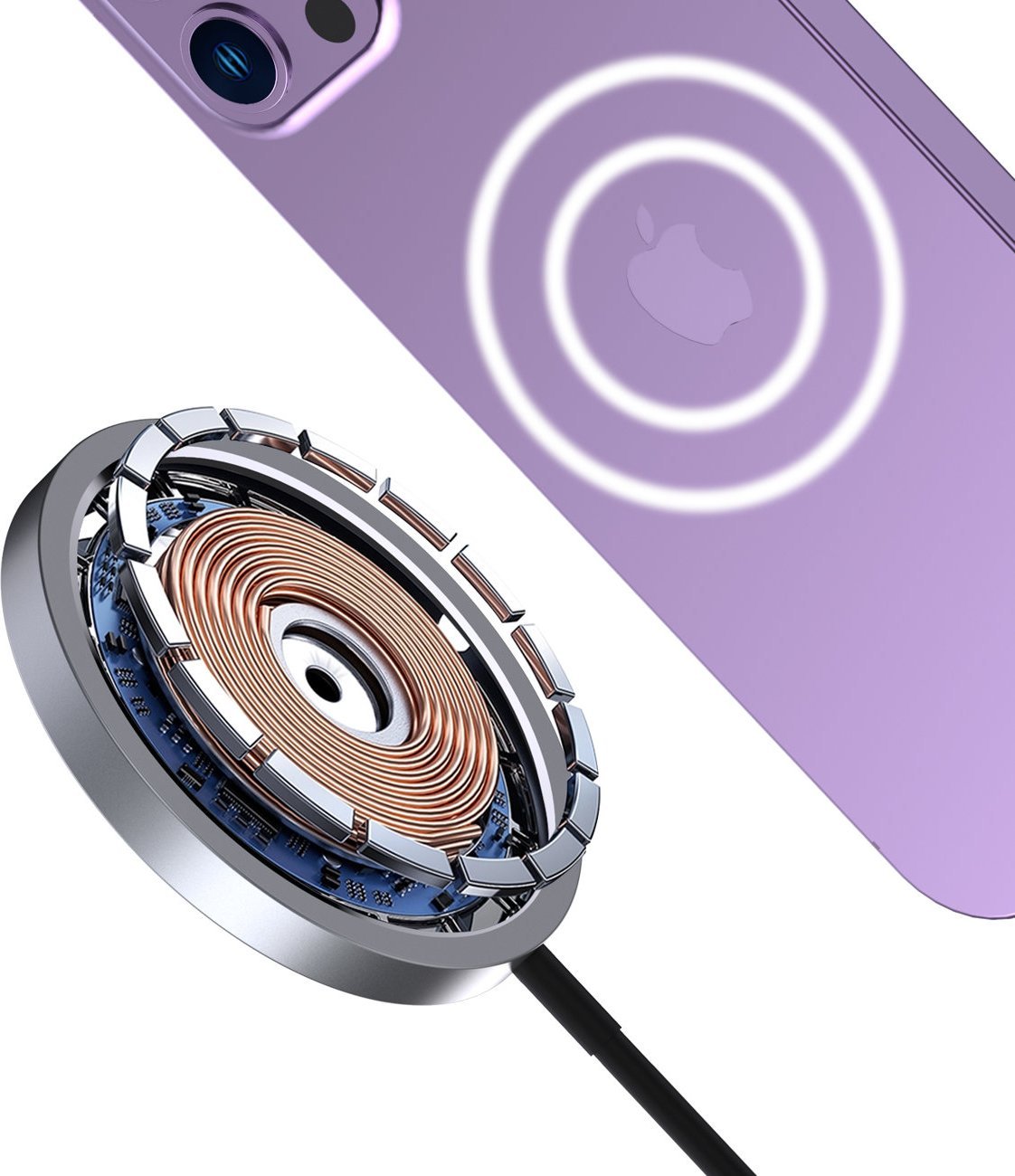 Безжичен полнач Dudao Kit 15W, MagSafe Qi, AC адаптер 20W, бел