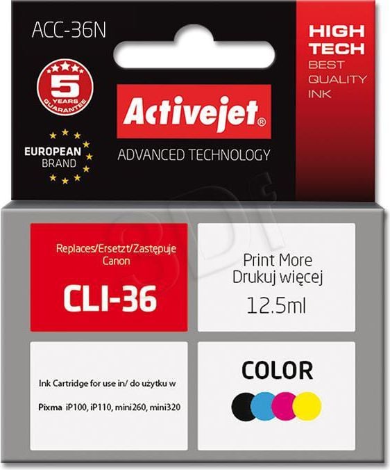 Кертриџ со боја Activejet ACC-36N, за Canon CLI-36, 4 бои, со чип