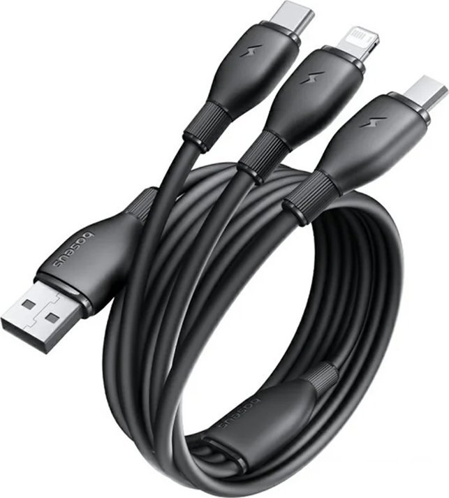 Kabllo karikimi Baseus Ultra Fast One for Three, USB A në Micro USB Lightning USB C, 3.5A, 0.8m, e zezë