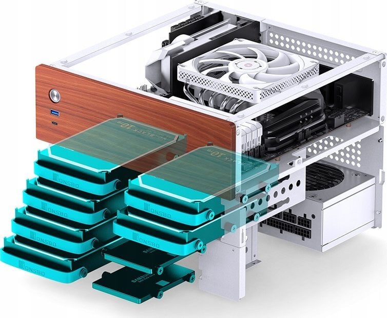 Kuti kompjuterike NAS Jonsbo N4, 6x HDD 3.5", 2x SSD 2.5", e bardhë