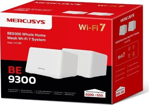 Sistem mesh WiFi Mercusys Halo H47BE, WiFi 7, BE9300, set 2 copë, i bardhë