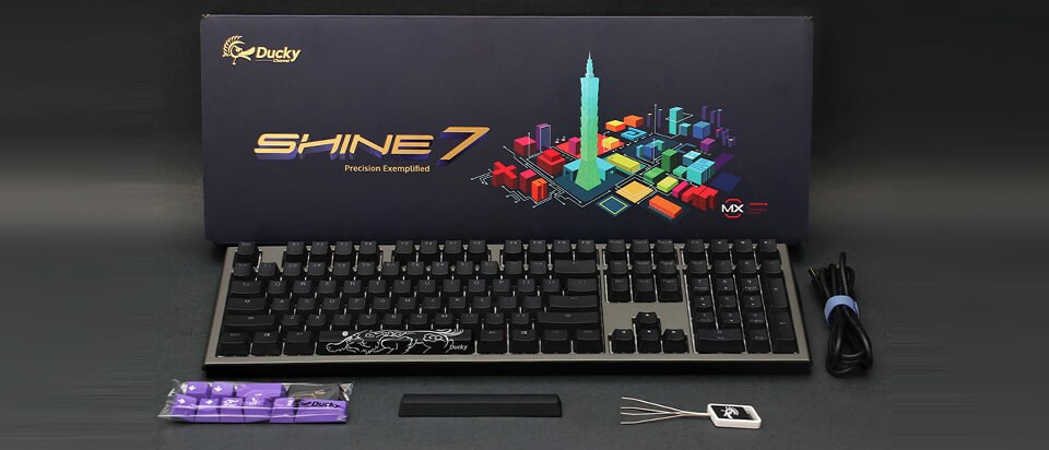 Tastierë lojërash Ducky Shine 7, Cherry MX Blue, e zezë/e hirtë