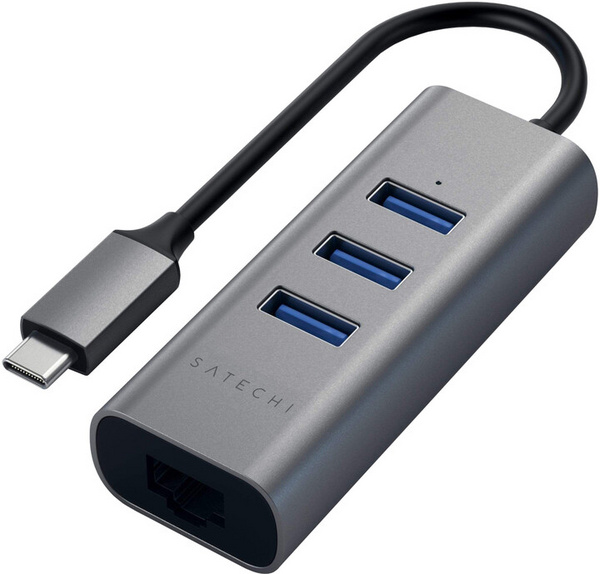 USB Hub Satechi USB-C 2in1 Ethernet, i hirtë