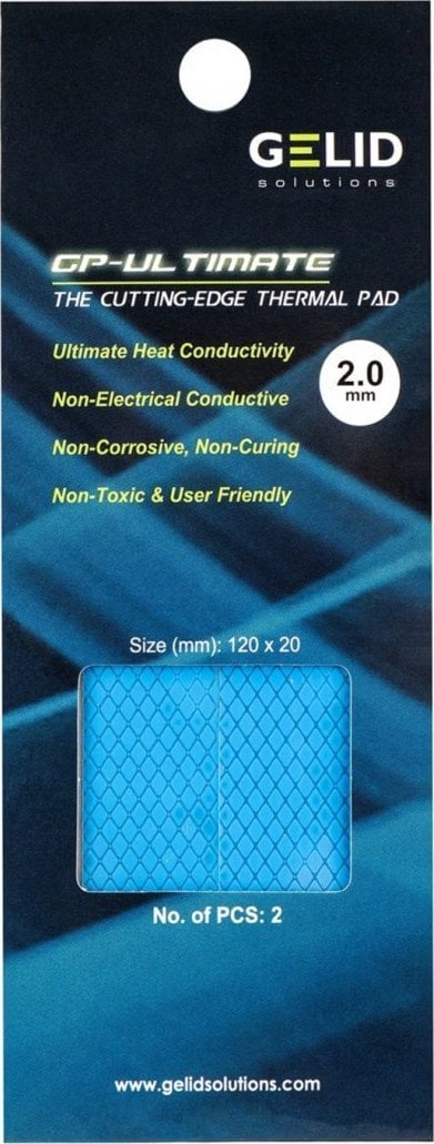 Thermal pad Gelid Solutions GP-Ultimate, 120x20mm, 2.0mm, paketim 2 copë