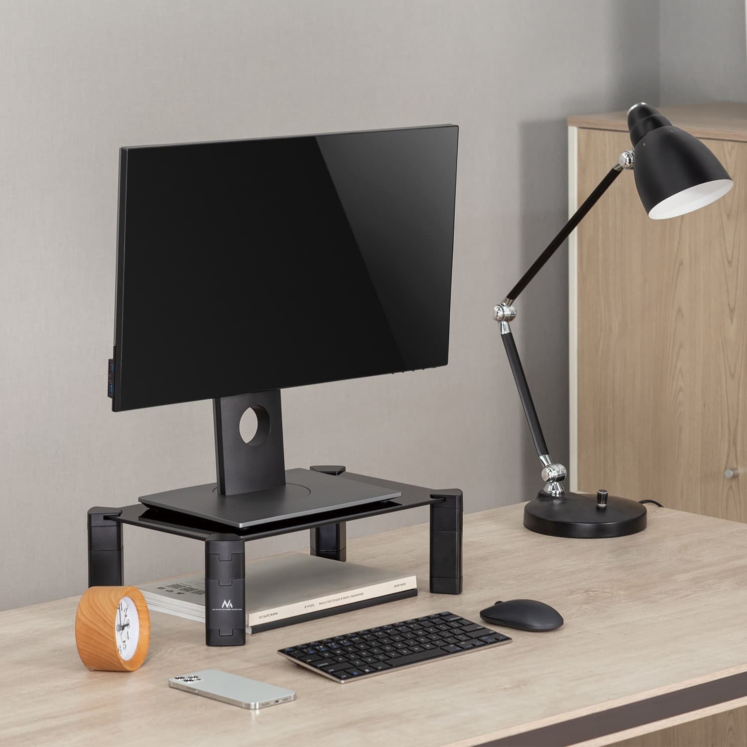 Stendë laptopi dhe monitori Maclean MC-934, xham i kalitur, 20kg, e zezë