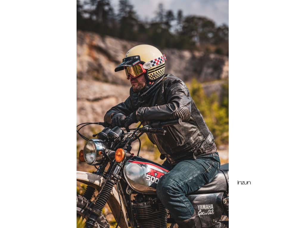 Helmë moto CASSIDA ESO Forty Nine 2026, fiberglass, retro, krem e zezë