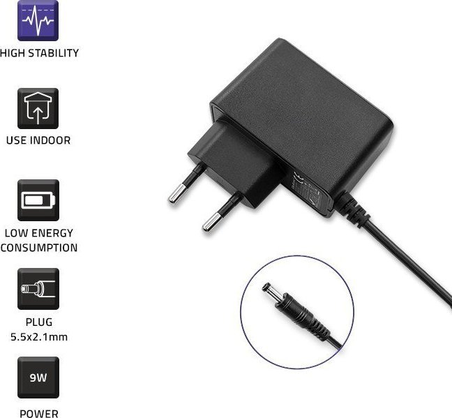 Adapter energjie Qoltec Plug in Power Supply, 9W, 9V 1A, i zi