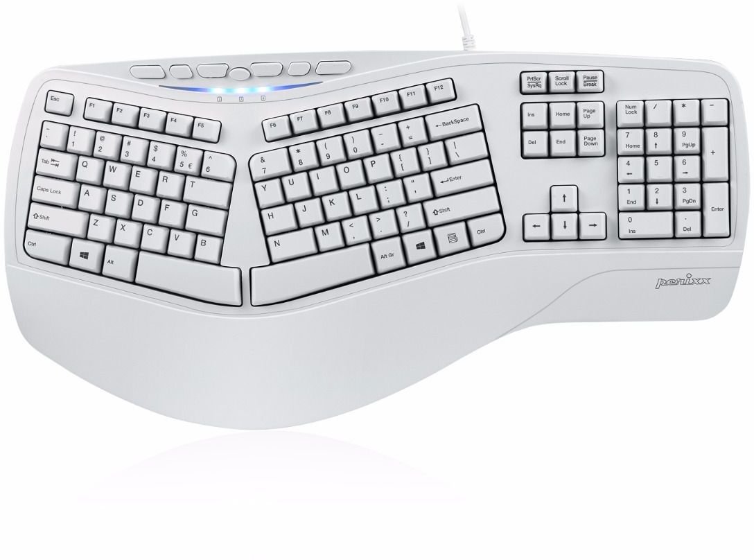 Tastierë ergonomike Perixx Periboard-512, USB, layout gjerman QWERTZ, e bardhë