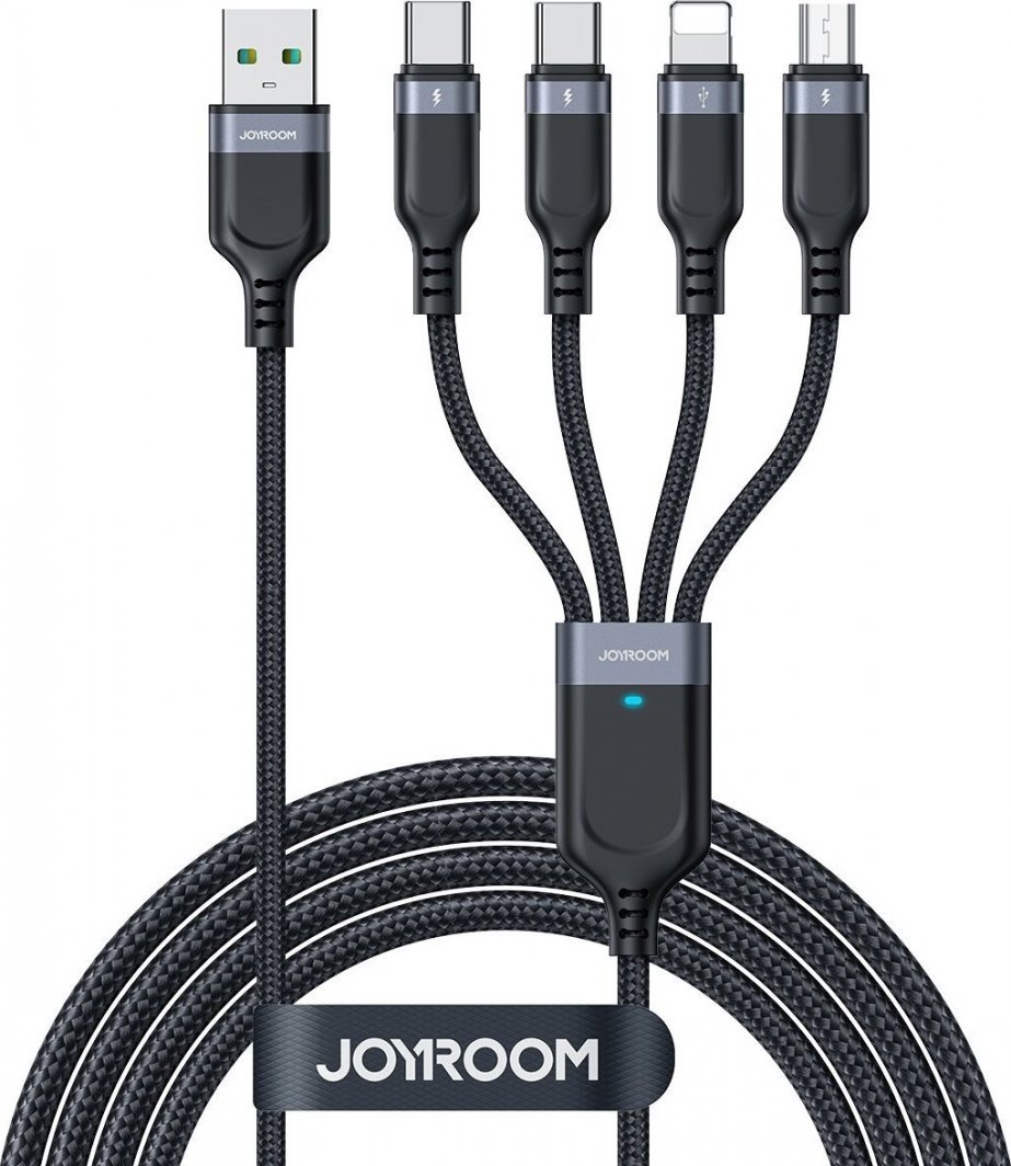 Kabllo USB Joyroom 4in1 JR FC1A1, 1.2m, USB A në Lightning 2x USB C Micro USB, gri