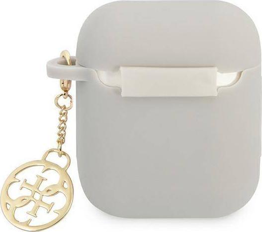 Силиконски калап Guess 4G Charm за AirPods, со привезок, сива