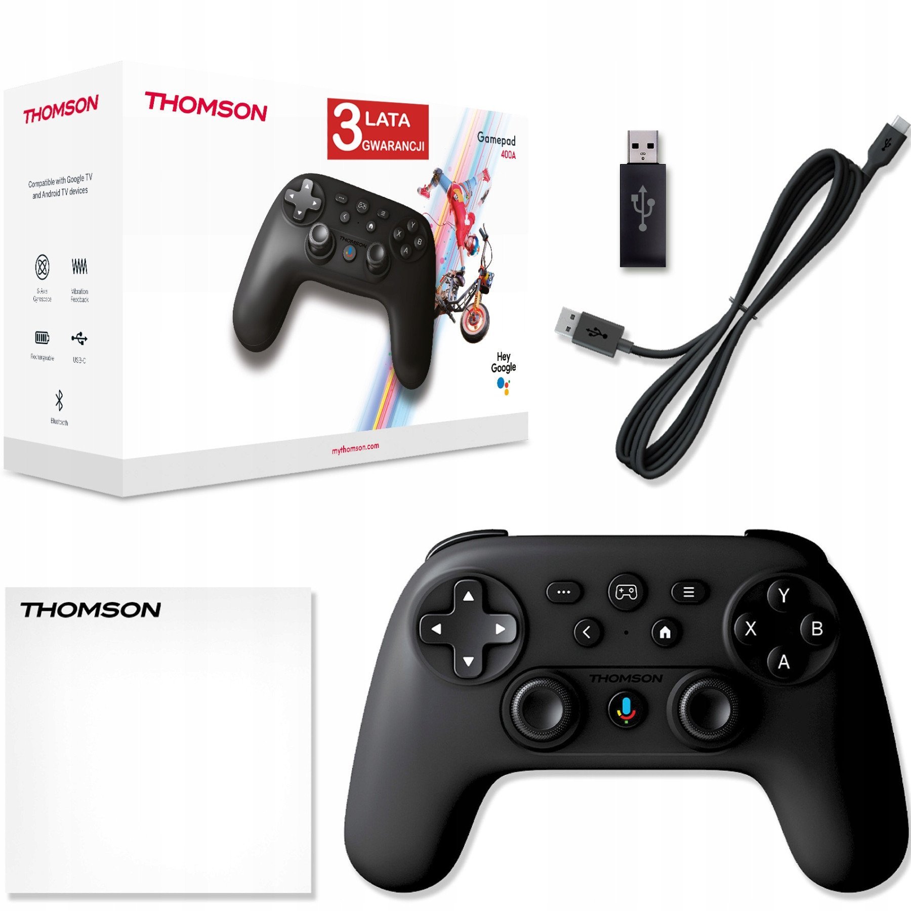 Gamepad Thomson 400A, me dridhje, wireless, i zi