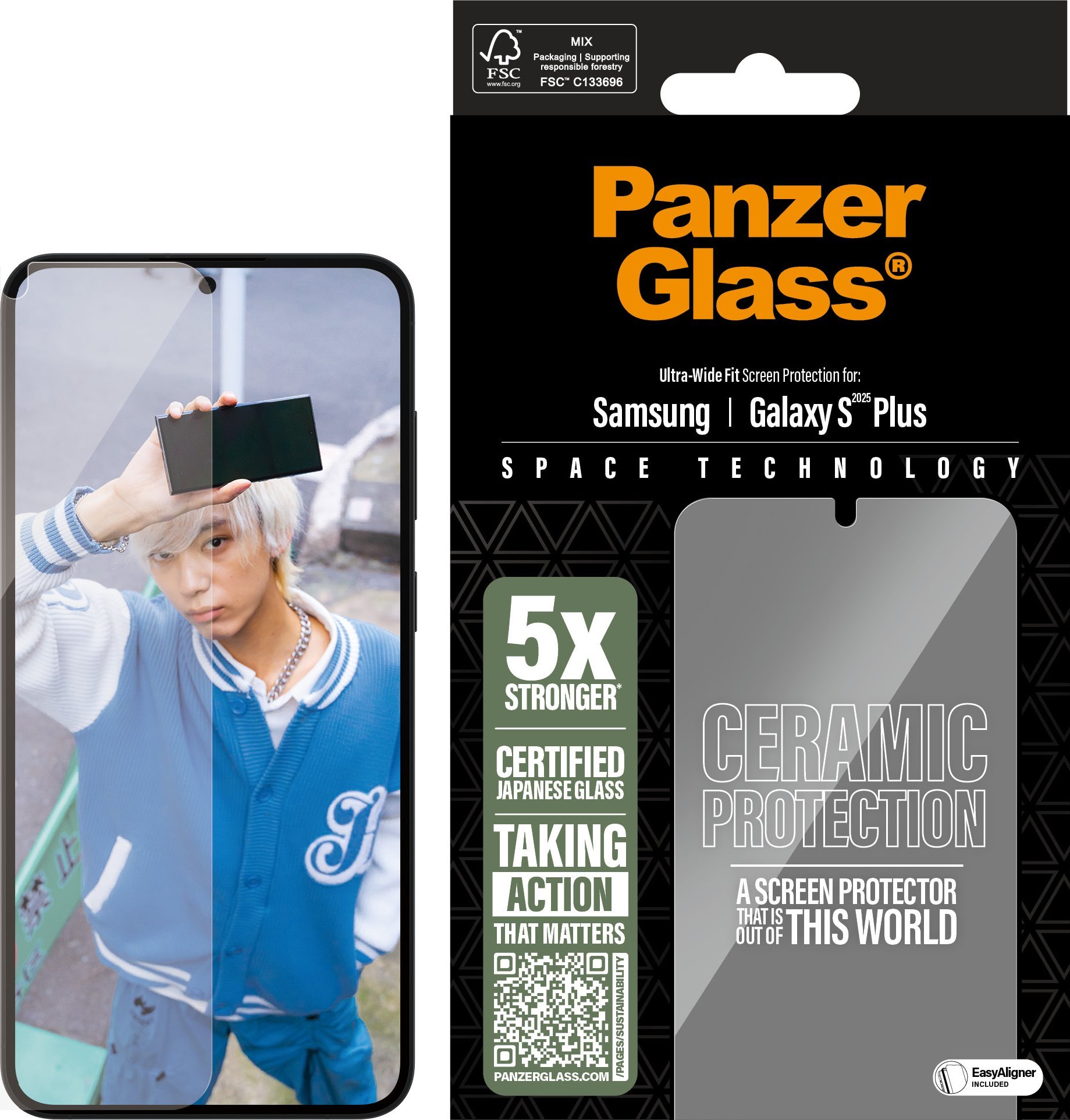 Xham mbrojtës PanzerGlass Ultra Wide Fit, për Samsung Galaxy S25+, qelq qeramik, transparencë e lartë