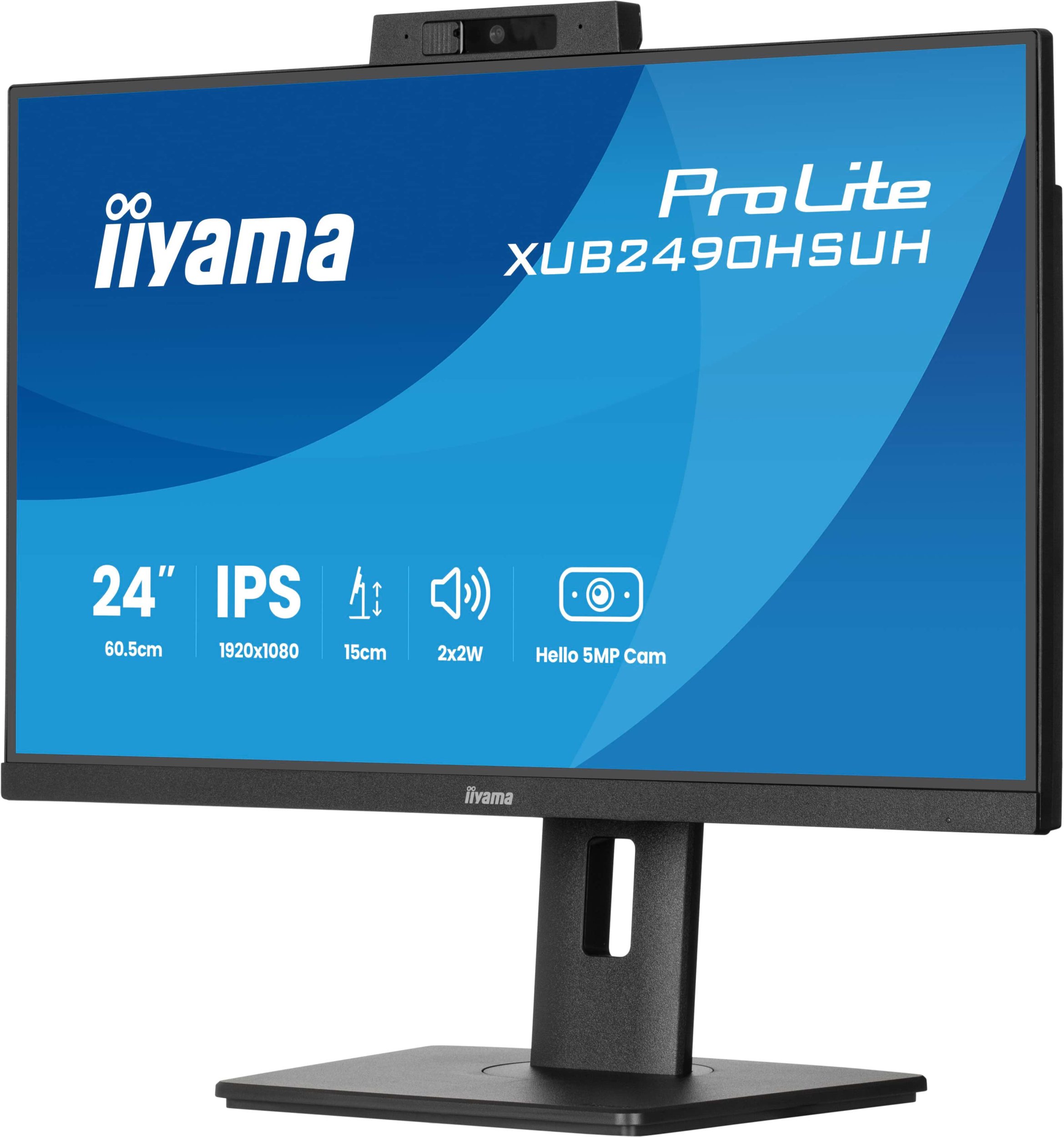 Monitor Iiyama XUB2490HSUH-B2, 23.8", Full HD, me kamerë, i zi