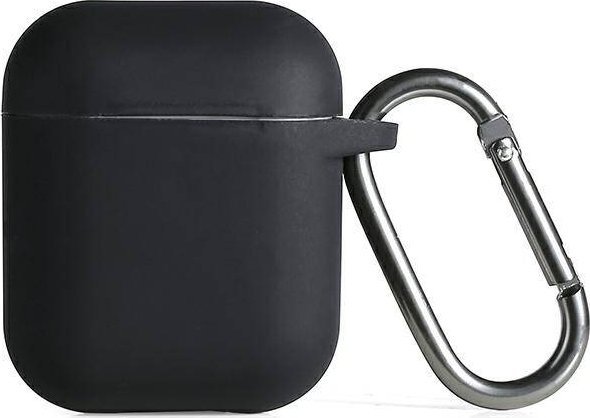 Mbulesë silikoni për AirPods Beline, gjenerata 1 dhe 2, me karabinë, e zezë