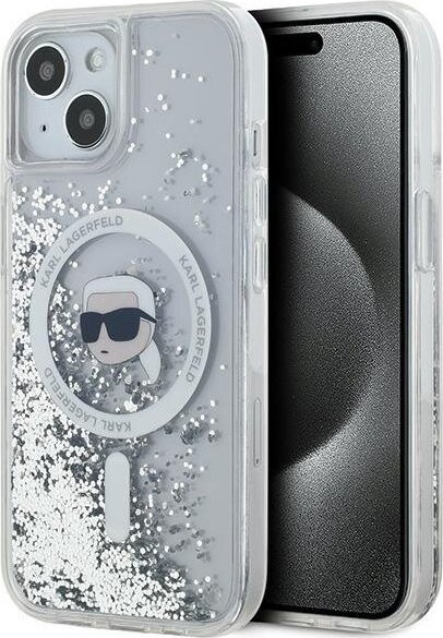 Mbrojtëse telefoni Karl Lagerfeld Liquid Glitter Karl Head MagSafe, për iPhone 15, transparente