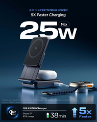 Karikues wireless Spigen 2 in 1, 25W Qi2.2, portë USB C shtesë, i zi