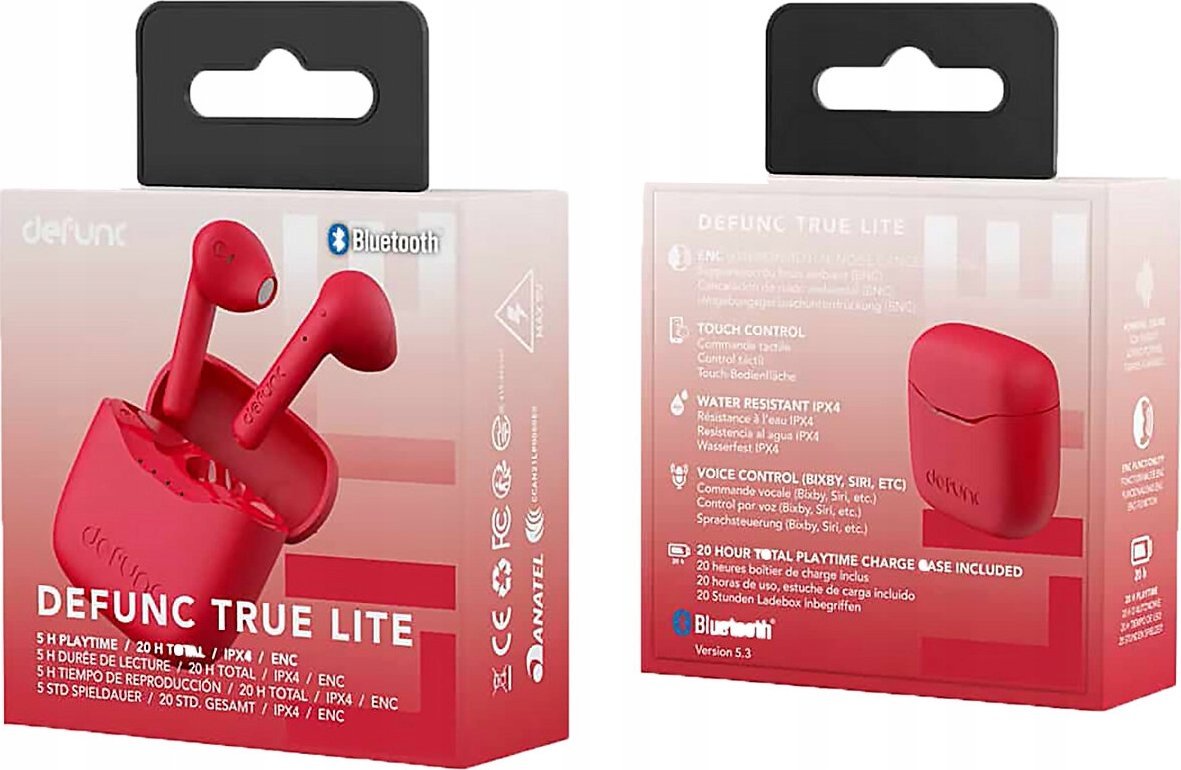 Kufje wireless Defunc True Lite, in ear, Bluetooth, të kuqe