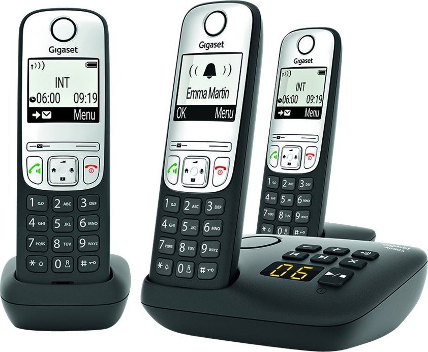 Telefoni pa tela Gigaset A690A Trio, DECT analog, sekretari digjital, i zi