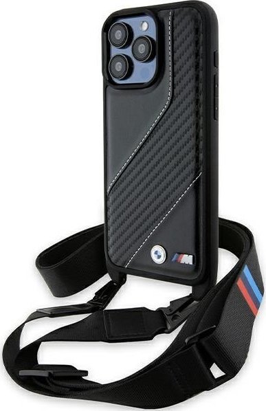 Mbulesë telefoni BMW M Edition Carbon Stripe, për iPhone 15 Pro, me rrip, e zezë