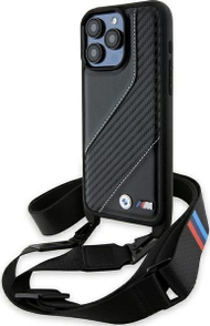 Mbulesë telefoni BMW M Edition Carbon Stripe, për iPhone 15 Pro, me rrip, e zezë