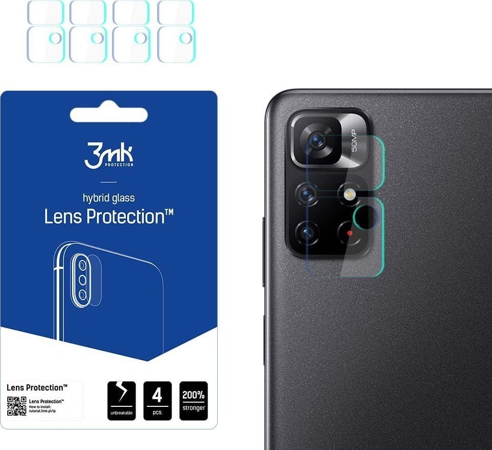 Mbrojtës xhami për kamerë 3MK Lens Protection Xiaomi Redmi Note 11S 5G 11T 5G, set 4 copë, transparent