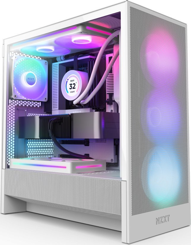 Kuti kompjuteri NZXT H5 Flow RGB, Mid Tower, xham i temperuar, e bardhë
