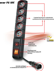 Kabllo zgjatëse Acar 5x priza, 3m, e zezë