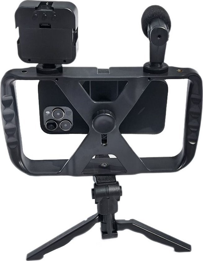 Set selfie me tripods dhe telekomandë Bluetooth TL-49T, llampë LED, mikrofon, i zi