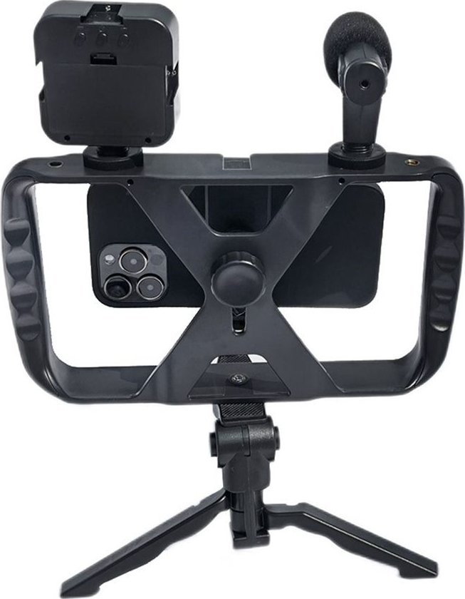 Set selfie me tripods dhe telekomandë Bluetooth TL-49T, llampë LED, mikrofon, i zi