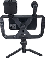Set selfie me tripods dhe telekomandë Bluetooth TL-49T, llampë LED, mikrofon, i zi