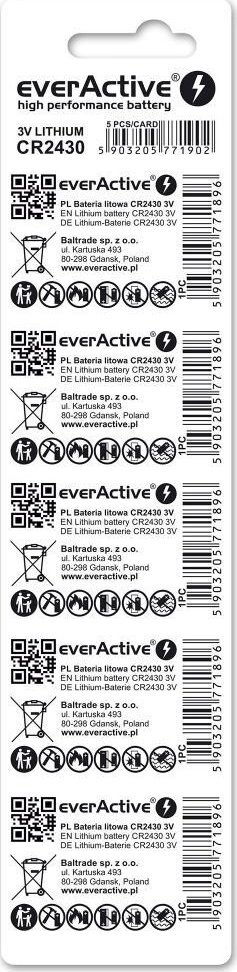 Bateri litium EverActive CR2430, 3V, paketim 5 copë