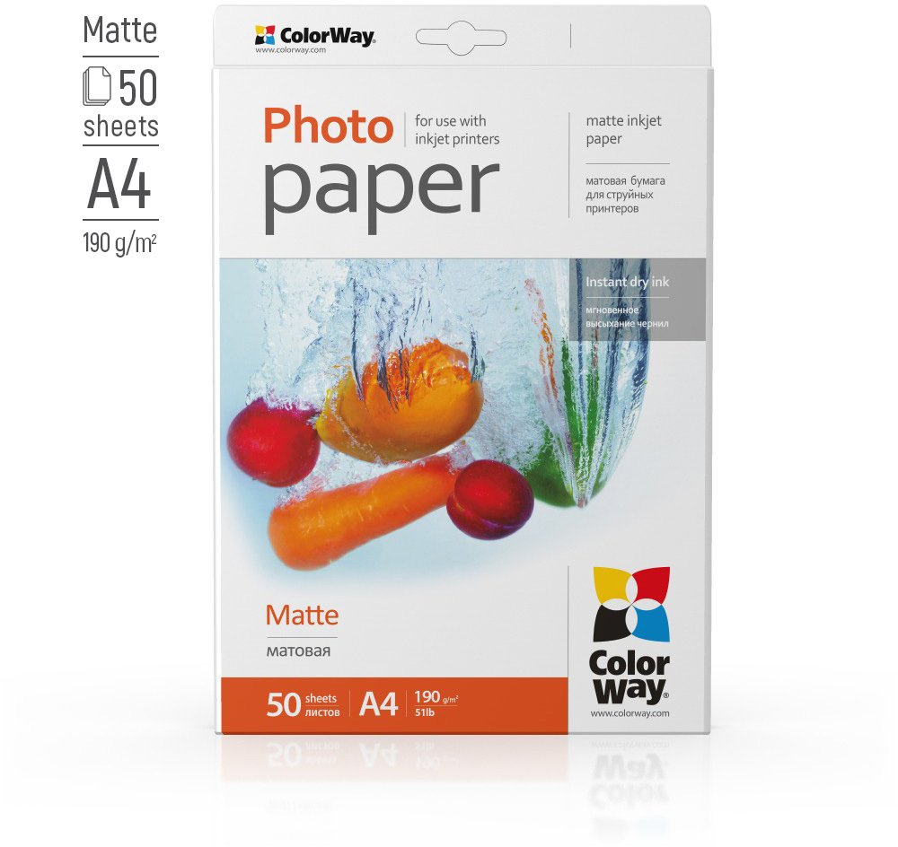 Letër fotografike ColorWay PM190050A4, A4, fotopapir për printer inkjet, e bardhë