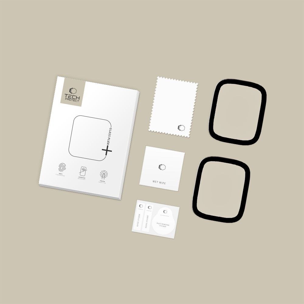 Xham hibrid për orë Apple Tech-Protect Glass Flex+, 40mm, 2 copë, me kornizë të zezë