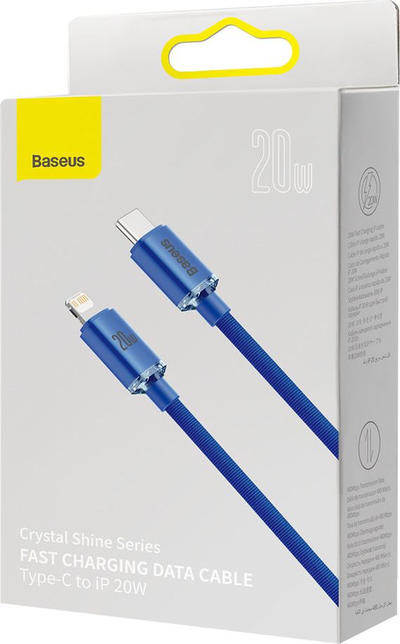 Kabllo USB Baseus Crystal Shine, USB C në Lightning, 2 m, 20W, blu