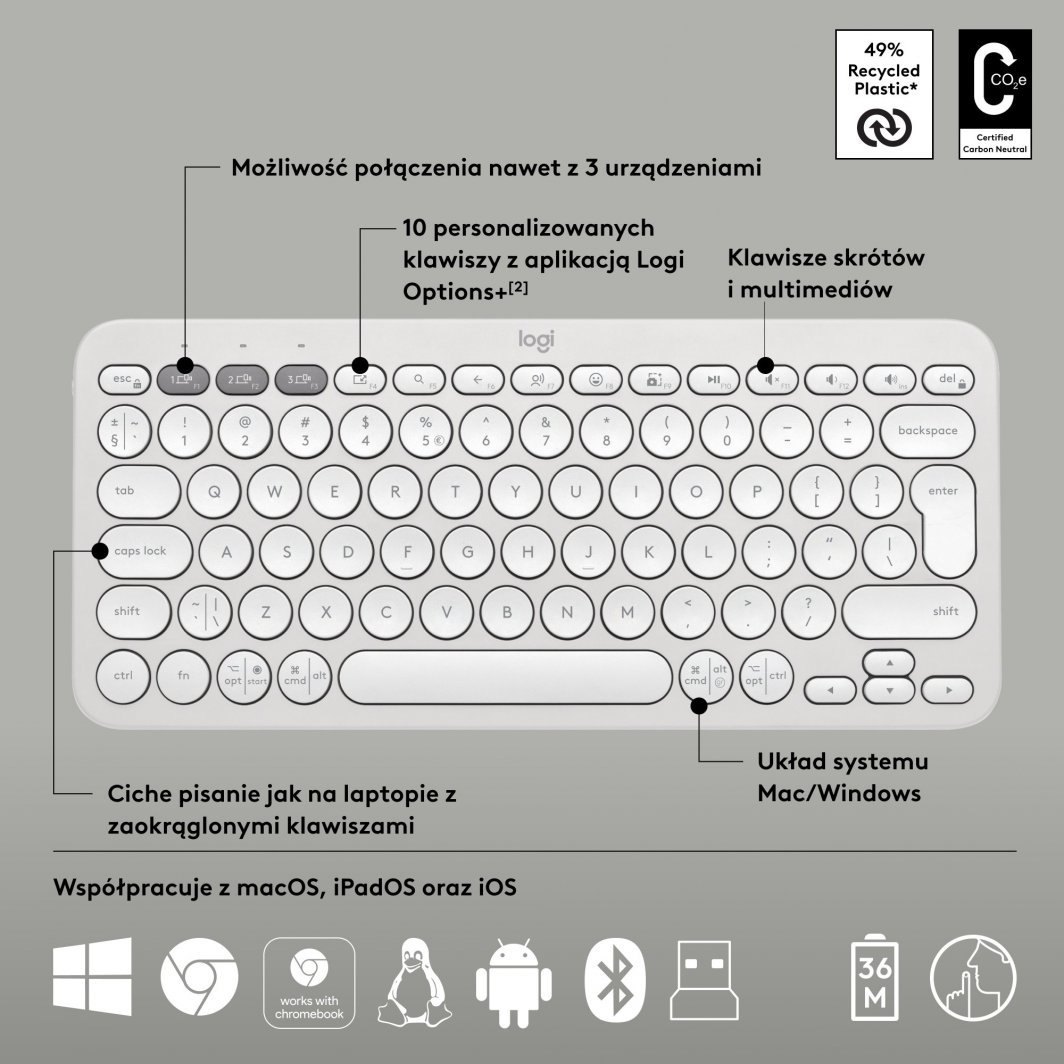 Kombo tastierë dhe mi Logitech Pebble 2 K380s M380s, wireless, Bluetooth, e bardhë