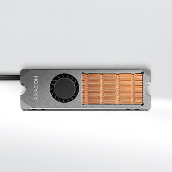 Ftohës bakri me ventilator AXAGON CLR-M2FAN për SSD të dyanshme M.2, lartësia 13 mm