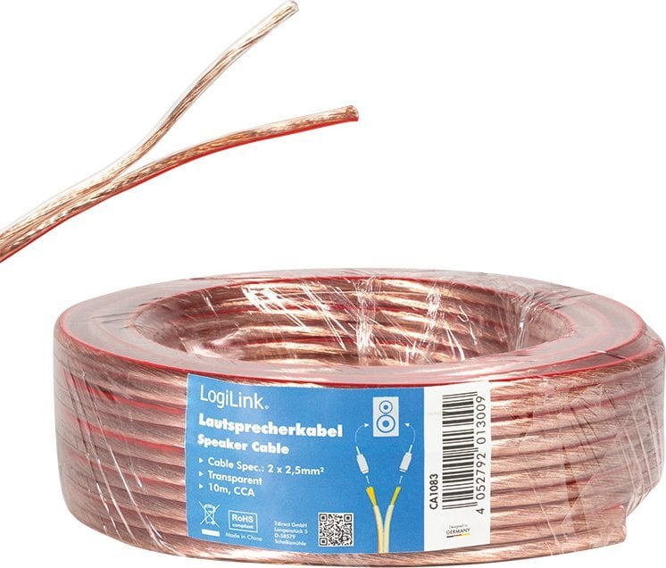 Аудио кабел LogiLink, 10m, алуминиум обложен со бакар, проѕирна изолација