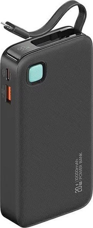 Powerbank Usams US CD225, 10000 mAh, PD 20W, me kabëll Lightning tërheqës, i zi
