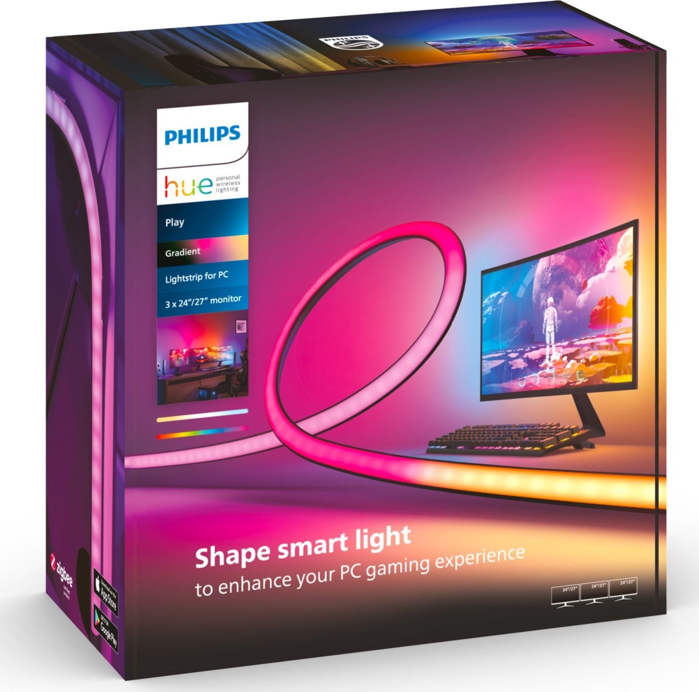 Shirit drite Philips Hue Gradient PC Strip, 3x 24–27", RGB, i bardhë
