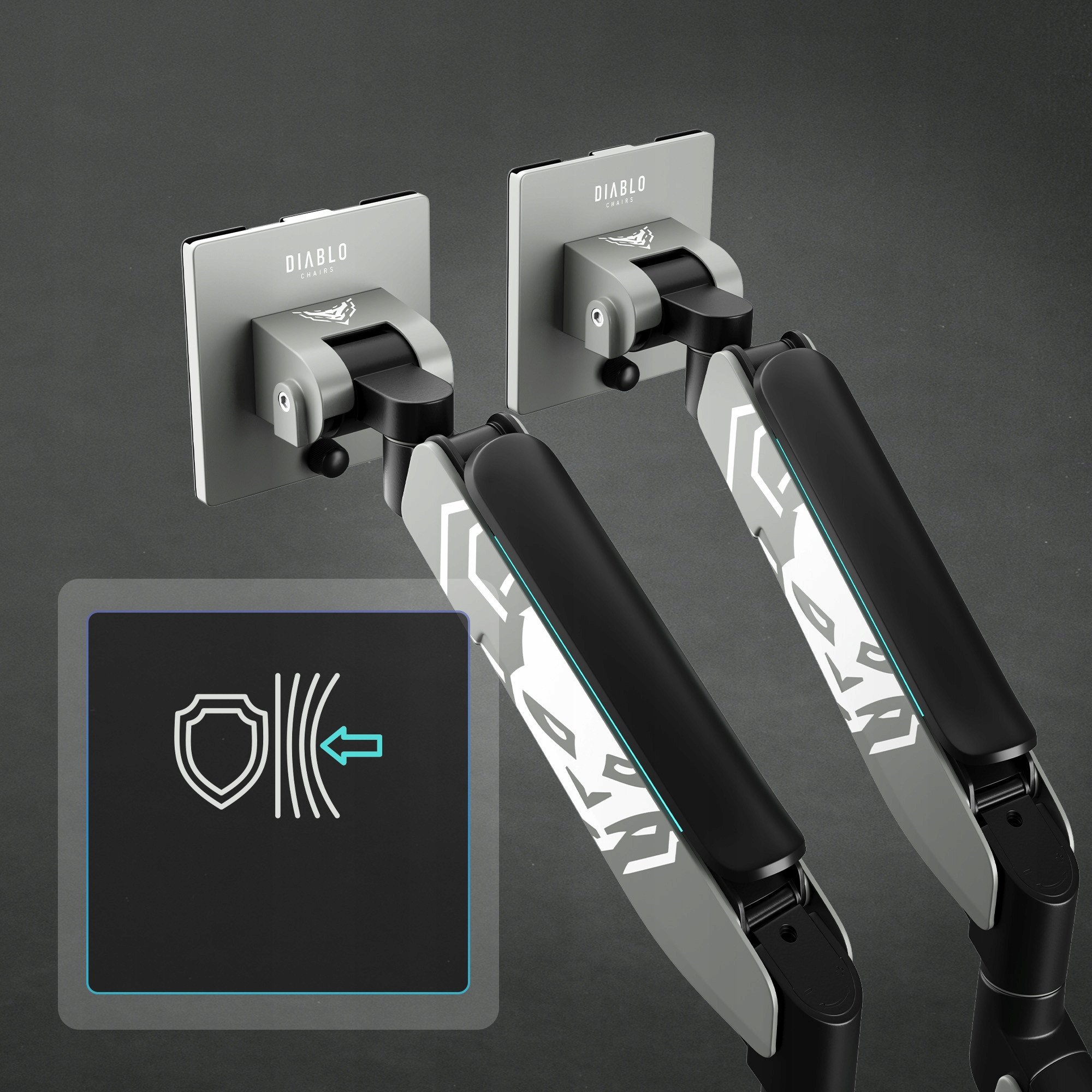 Држач за два монитори Diablo Chairs RGB X-Arm Dual, до 35\", RGB осветлување, сива и црна