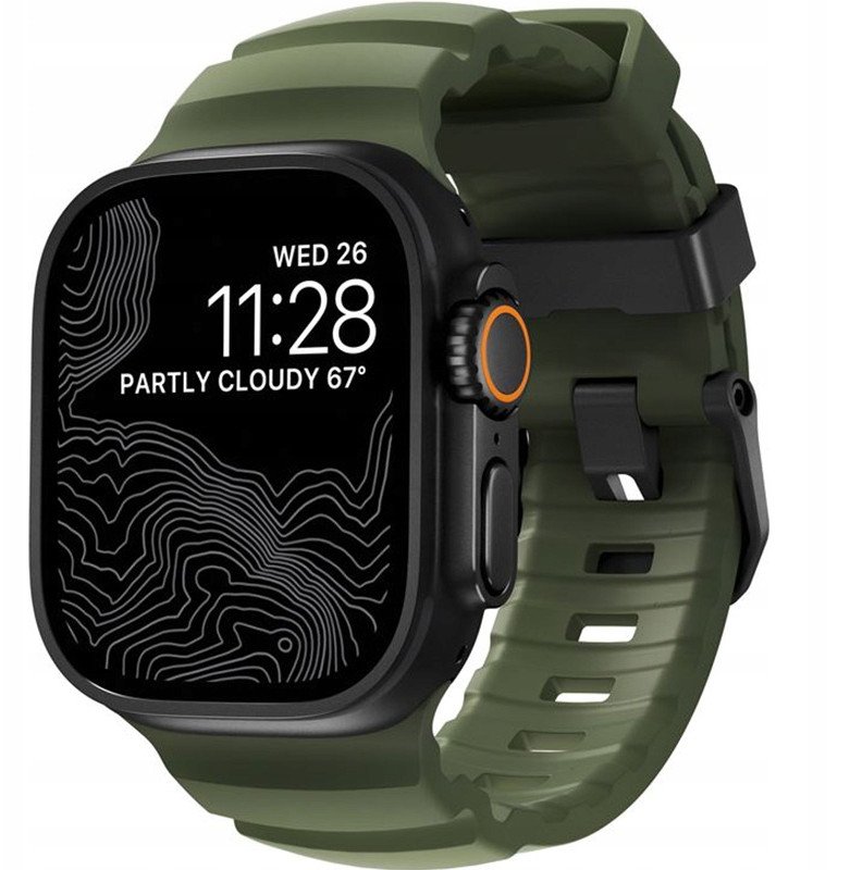 Ремен Rocky Point Band за Apple Watch, 46mm 49mm, гума FKM, шума со црн хардвер